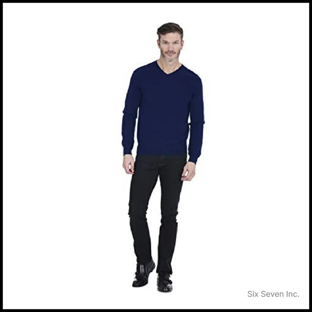 Men's V-Neck Cashmere Sweater Classic Pullover Long Sleeve Elegant Minimal